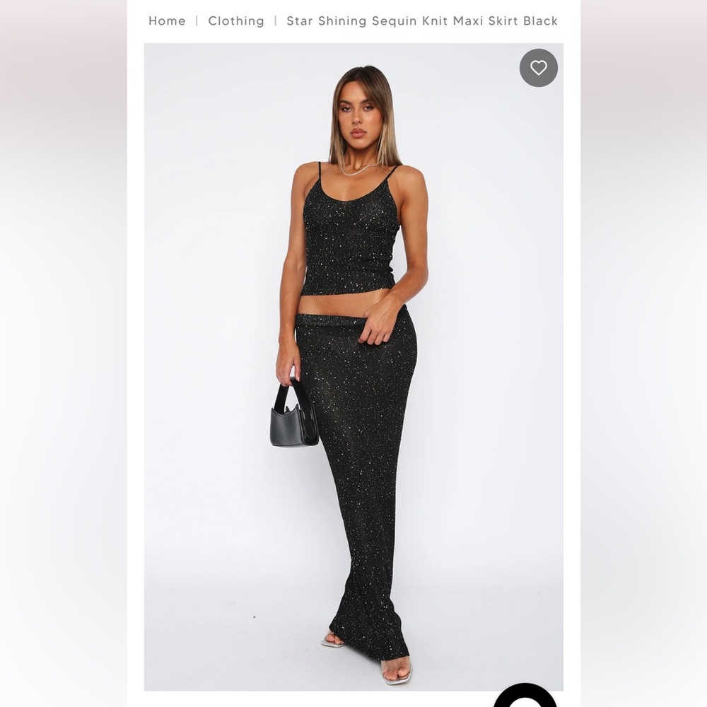 White Fox Boutique Black Sequin Knit Maxi Skirt Set